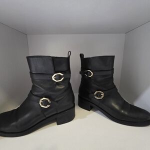 Cole Haan Black Leather Ankle Boots With Gold Detail